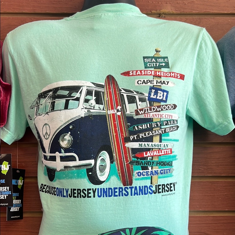 Mint Green T-Shirt with Surf Van and Signpost Graphic